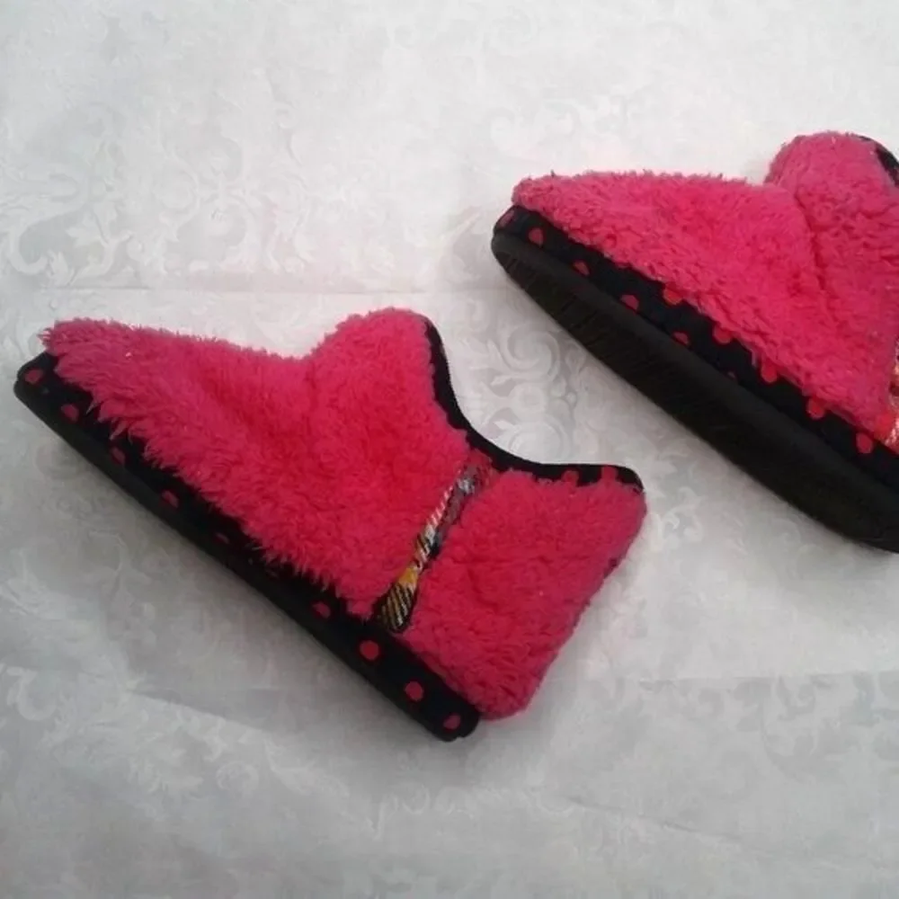Dearfoams Memory Foam Slippers Girls 13/1 Plush Pile Pink Polka Dot Indoor/Out